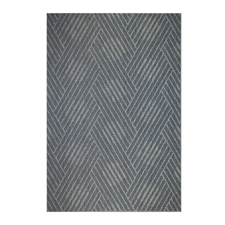 4' x 6' Gray and Blue Geometric Stain Resistant Indoor Outdoor Area Rug