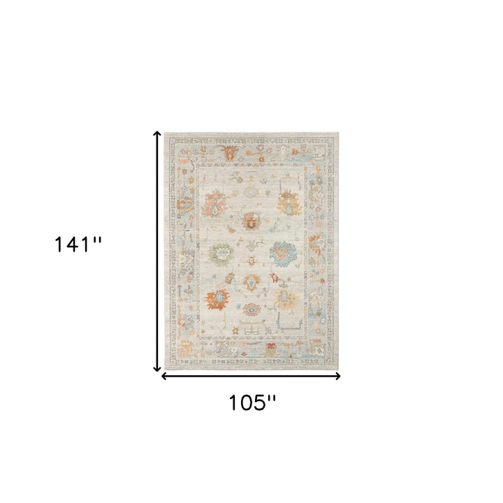 9' x 12' Blue and Orange Floral Stain Resistant Indoor Outdoor Area Rug