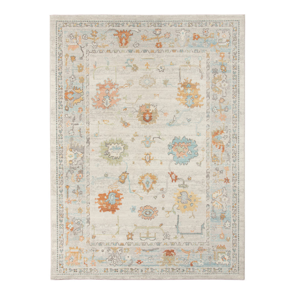 9' x 12' Blue and Orange Floral Stain Resistant Indoor Outdoor Area Rug