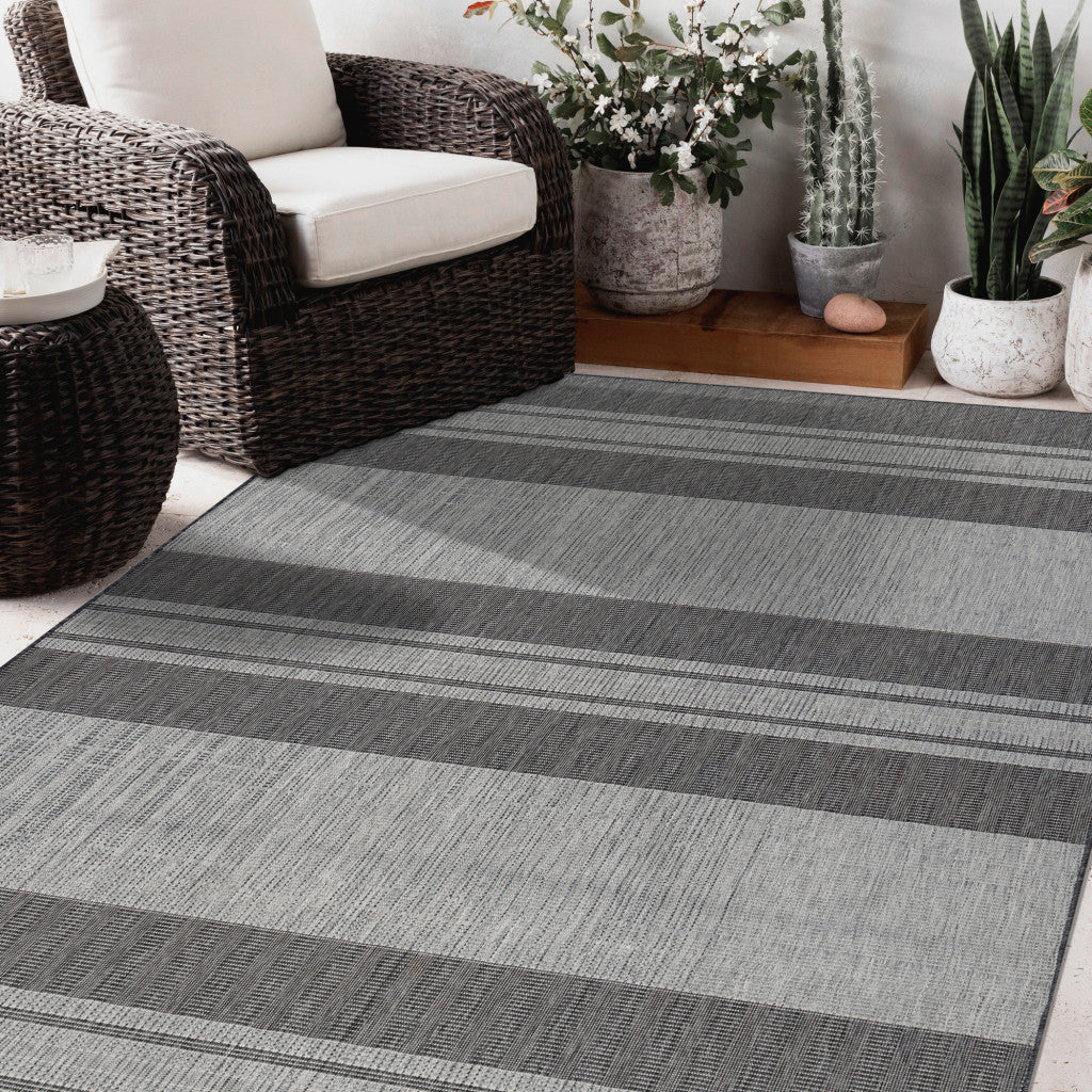 6' x 9' Blue and Gray Striped Stain Resistant Indoor Outdoor Area Rug