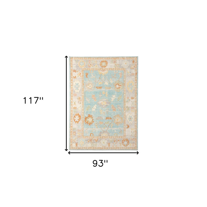 8' x 10' Blue and Orange Floral Stain Resistant Indoor Outdoor Area Rug