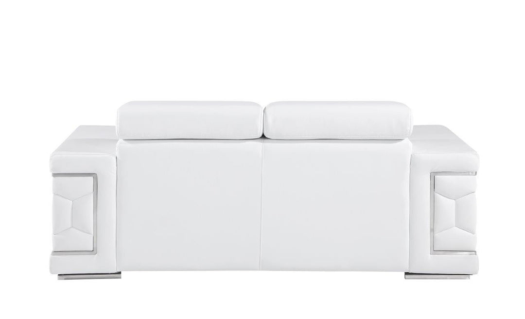 71" White And Silver Genuine Leather Love Seat