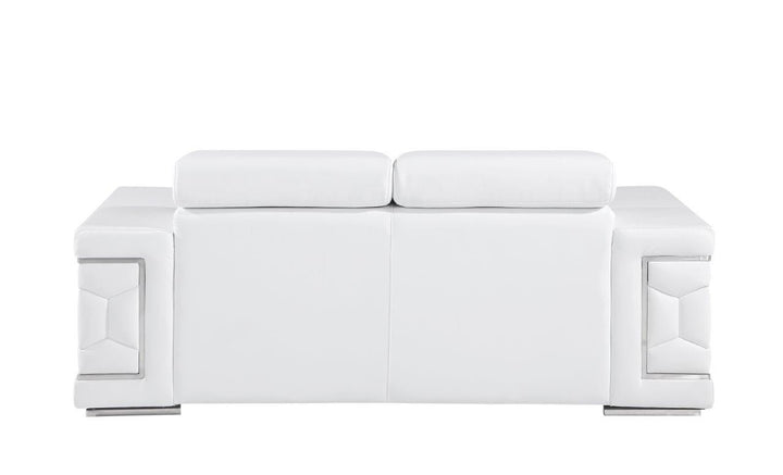 71" White And Silver Genuine Leather Love Seat