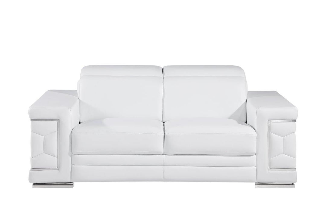 71" White And Silver Genuine Leather Love Seat