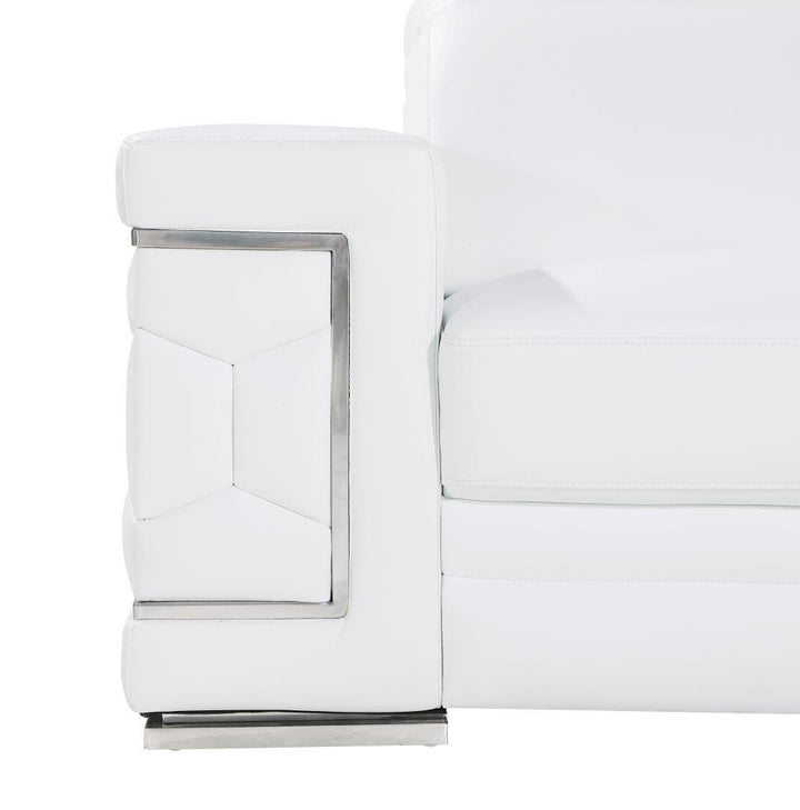 71" White And Silver Genuine Leather Love Seat