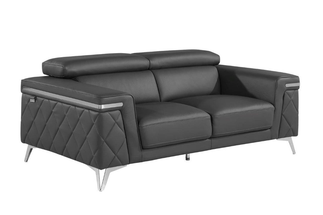 70" Dark Gray And Silver Metallic Leather Loveseat