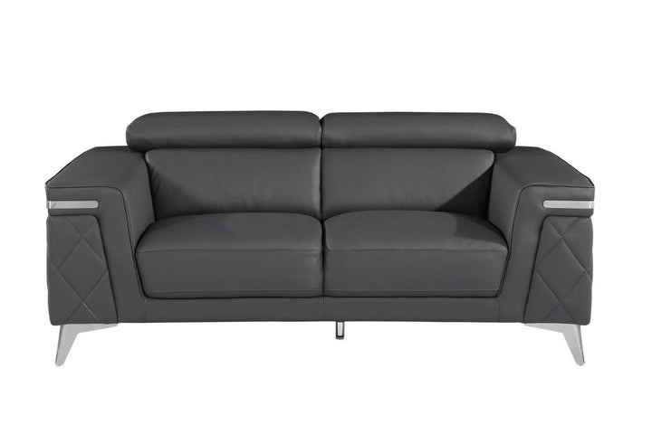 70" Dark Gray And Silver Metallic Leather Loveseat