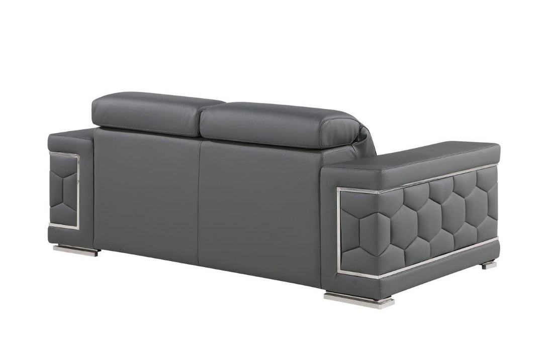 71" Gray And Silver Genuine Leather Love Seat