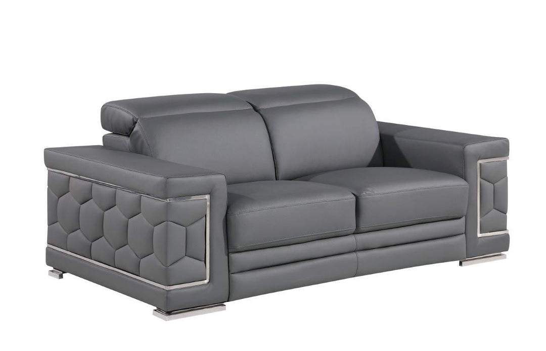 71" Gray And Silver Genuine Leather Love Seat