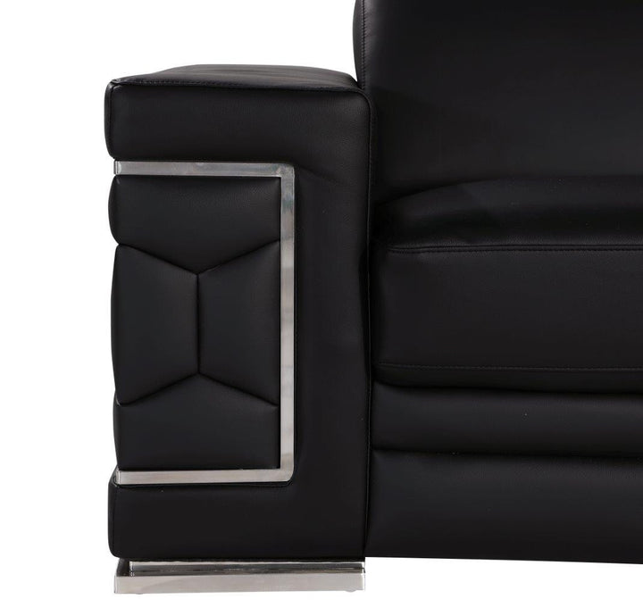 71" Black And Silver Genuine Leather Love Seat