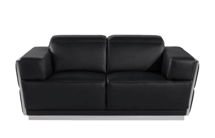 70" Black And Silver Italian Leather Loveseat