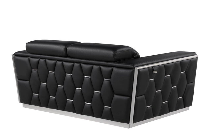 70" Black And Silver Italian Leather Loveseat