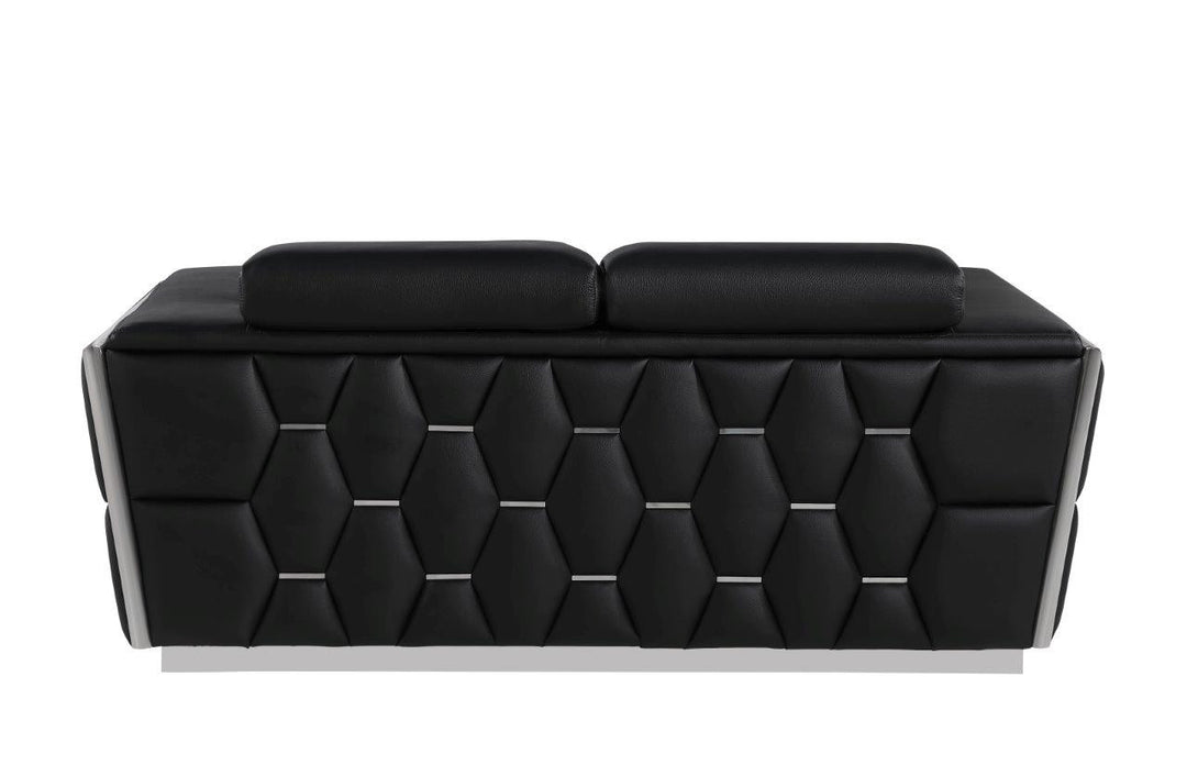 70" Black And Silver Italian Leather Loveseat