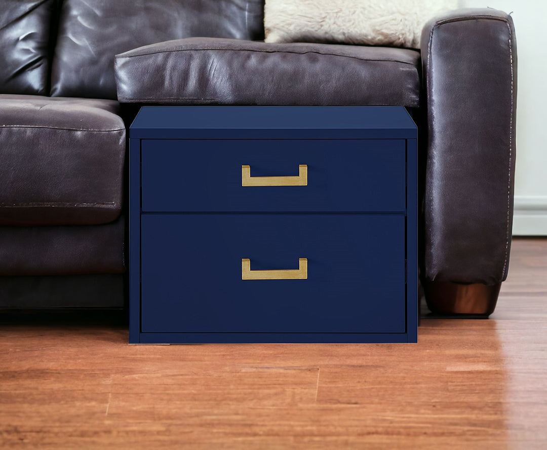 20" Gold and Dark Blue End Table with Two Drawers