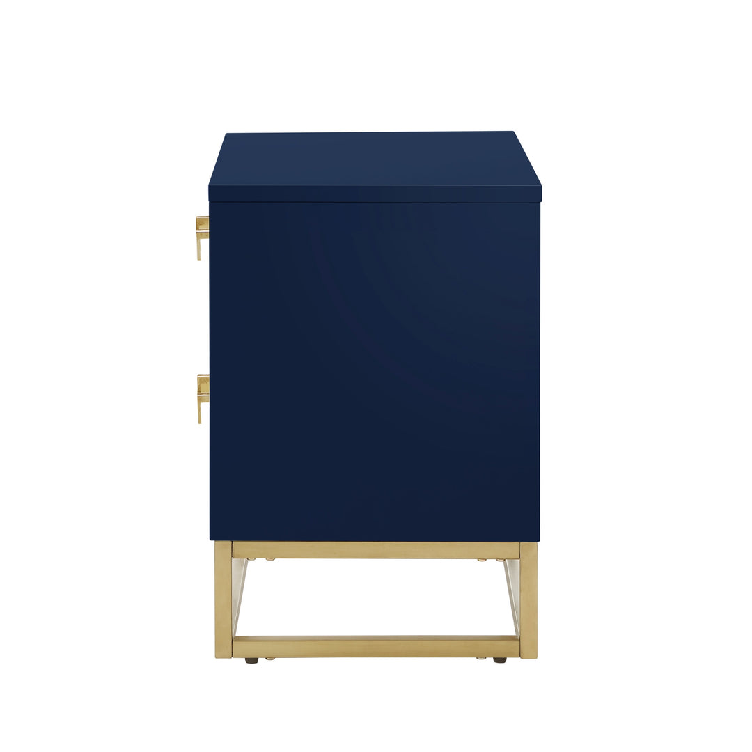 20" Gold and Dark Blue End Table with Two Drawers