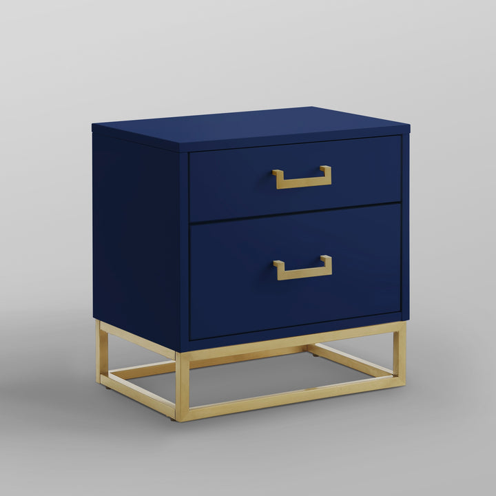 20" Gold and Dark Blue End Table with Two Drawers