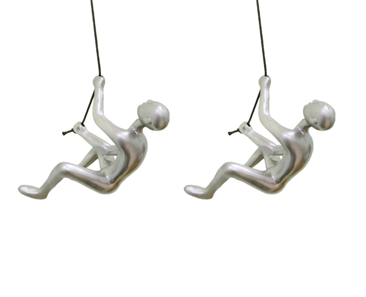 Set of Two 6" Silver Unique Climbing Man With Rope Wall Art