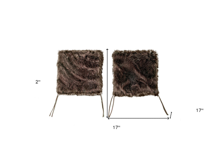 Set of Two 17" Chocolate Faux Fur Dining Chair Pads