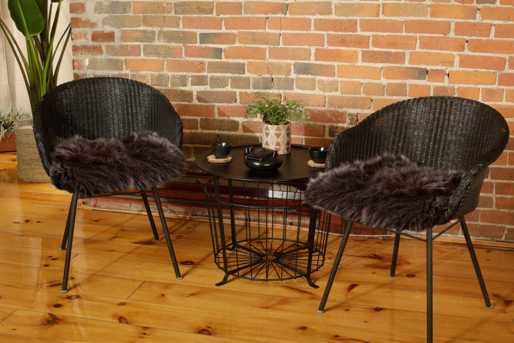 Set of Two 17" Chocolate Faux Fur Dining Chair Pads