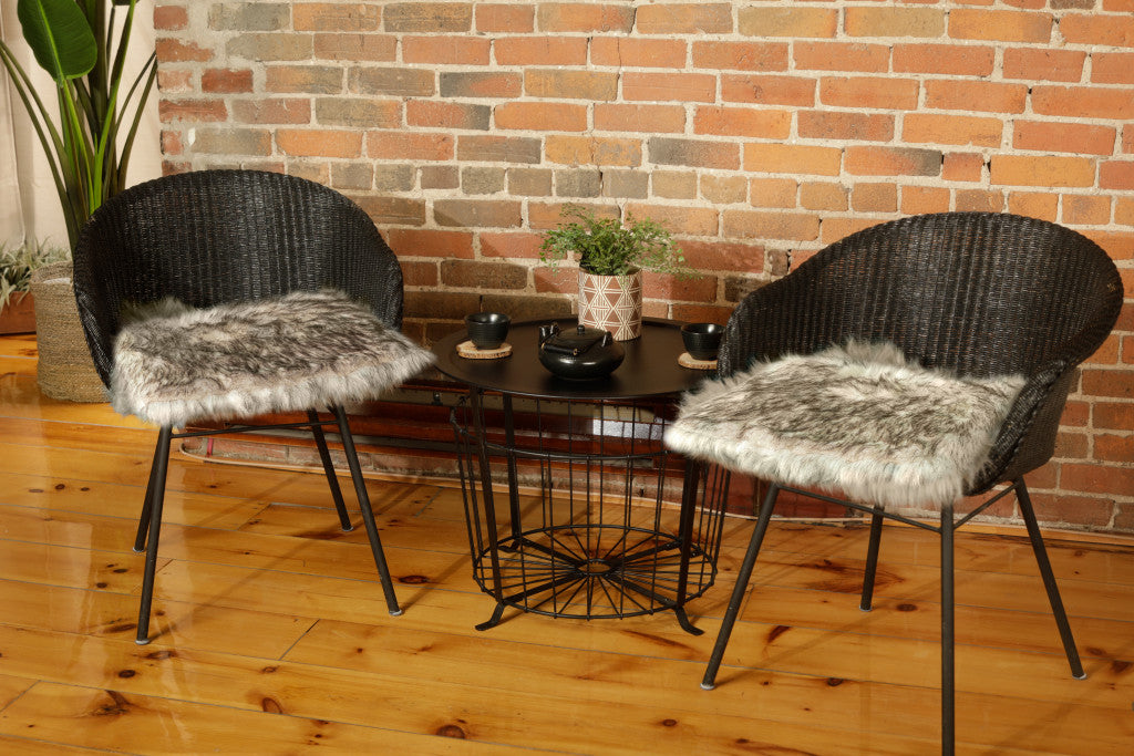 Set of Two 17" Ivory and Brown Faux Fur Dining Chair Pads