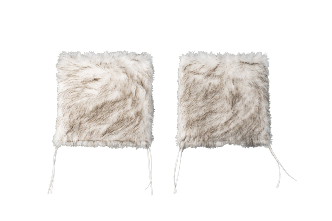 Set of Two 17" Ivory and Brown Faux Fur Dining Chair Pads