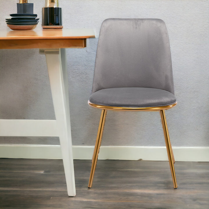 Gray And Gold Velvet and Metal Dining Side Chair