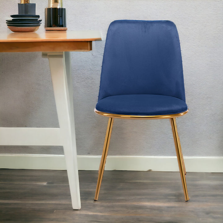 Blue And Gold Velvet and Metal Dining Side Chair