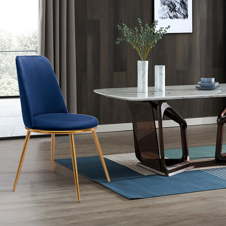 Blue And Gold Velvet and Metal Dining Side Chair