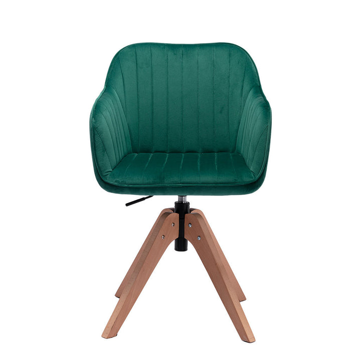 Tufted Green And Natural Velvet and Wood Dining Arm Chair