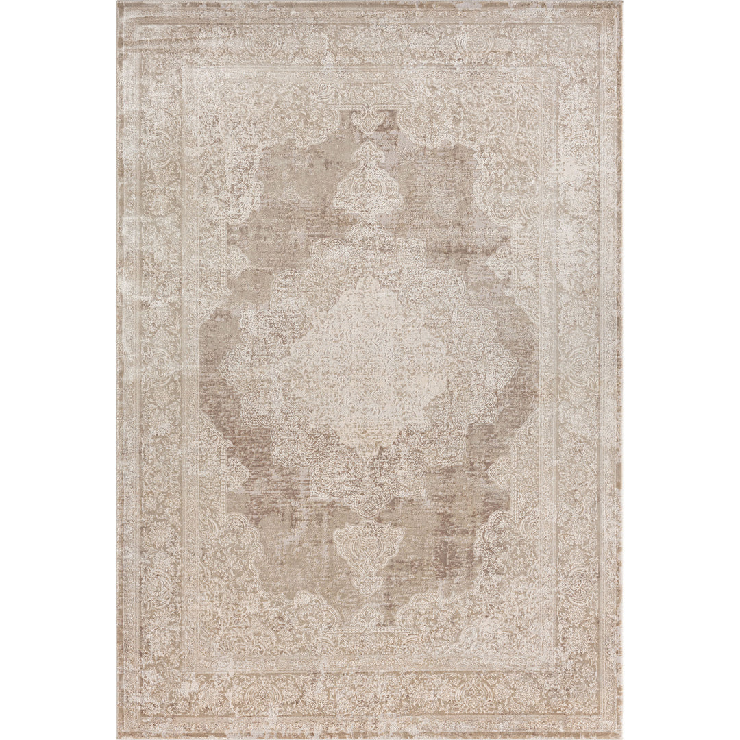 10' x 14' Beige and Ivory Medallion Area Rug