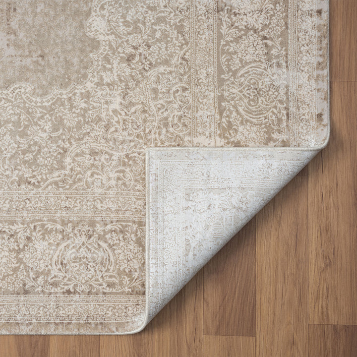 10' x 14' Beige and Ivory Medallion Area Rug