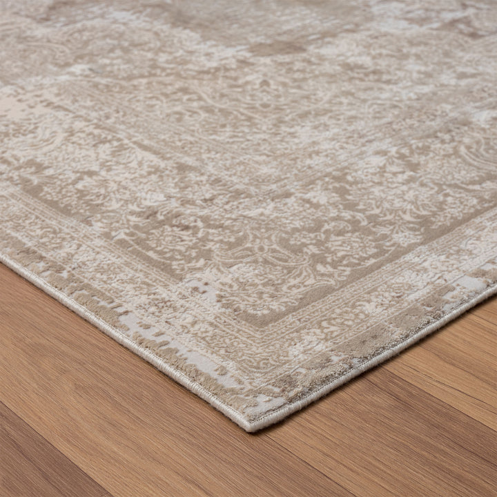 9' x 12' Beige and Ivory Medallion Area Rug