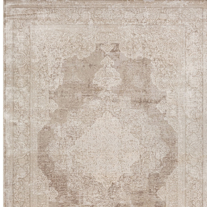 9' x 12' Beige and Ivory Medallion Area Rug