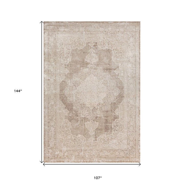 9' x 12' Beige and Ivory Medallion Area Rug