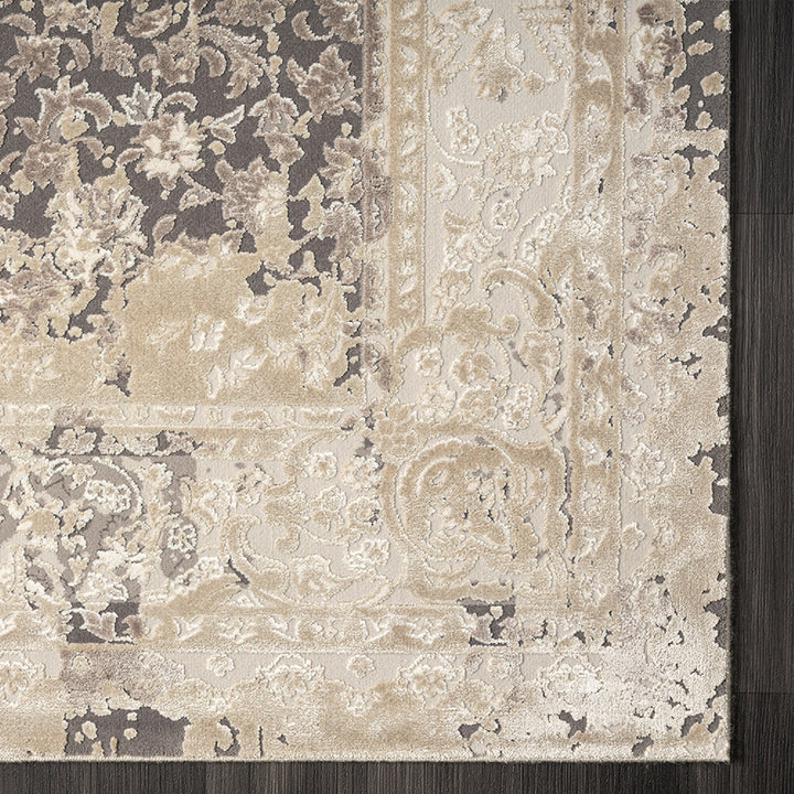 10' x 14' Gray and Ivory Floral Area Rug