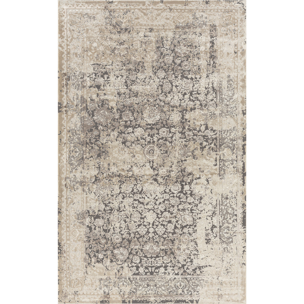 10' x 14' Gray and Ivory Floral Area Rug