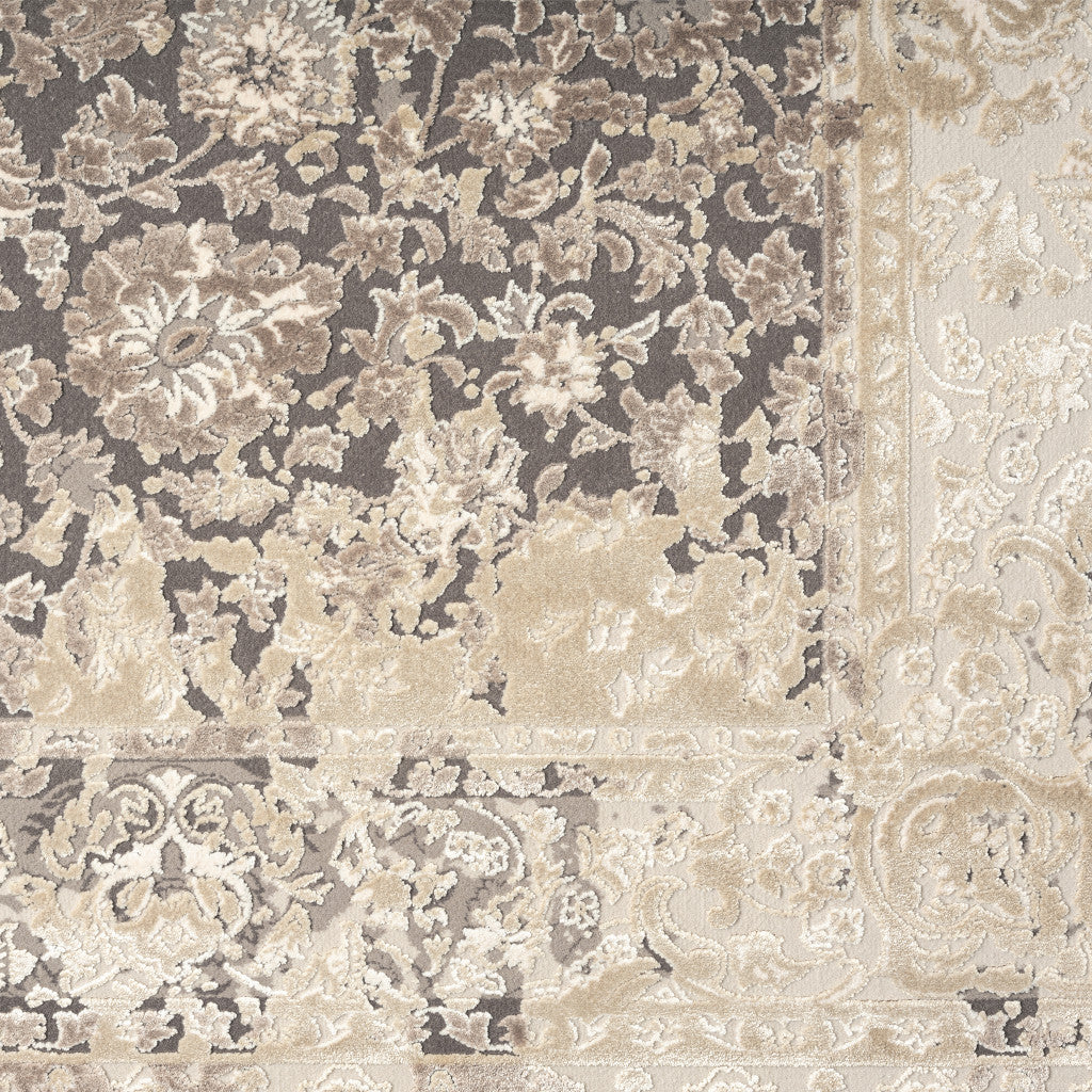 10' x 14' Gray and Ivory Floral Area Rug