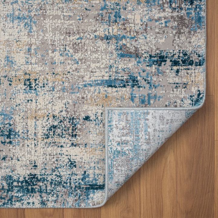 6' Runner Blue and Ivory Abstract Runner Rug