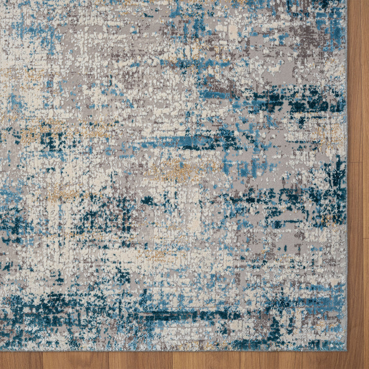 6' Runner Blue and Ivory Abstract Runner Rug