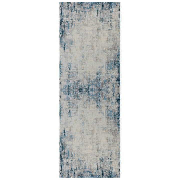 6' Runner Blue and Ivory Abstract Runner Rug