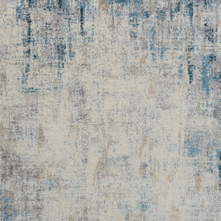 6' Runner Blue and Ivory Abstract Runner Rug