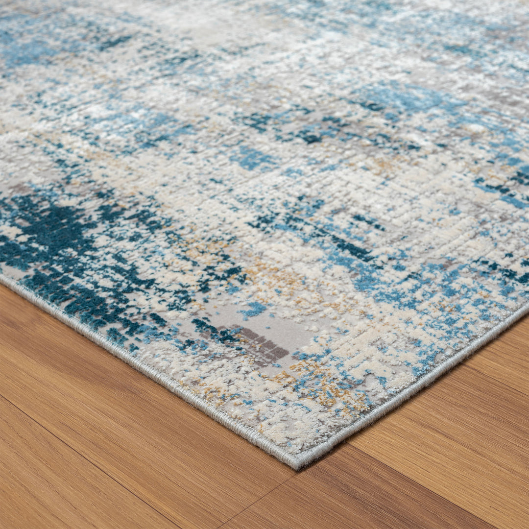 6' Runner Blue and Ivory Abstract Runner Rug