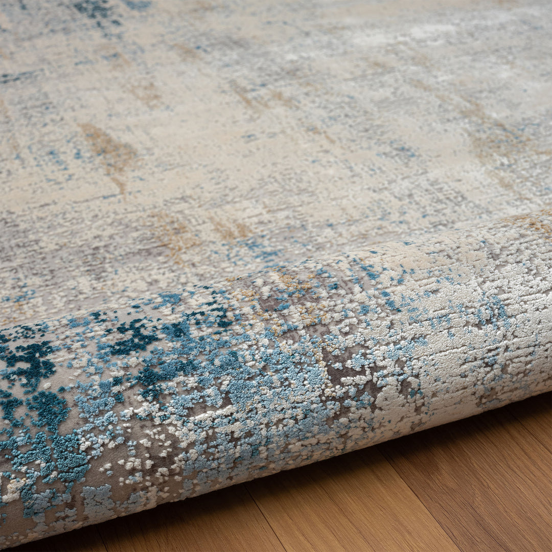 6' Runner Blue and Ivory Abstract Runner Rug