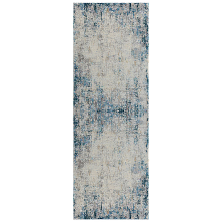 6' Runner Blue and Ivory Abstract Runner Rug