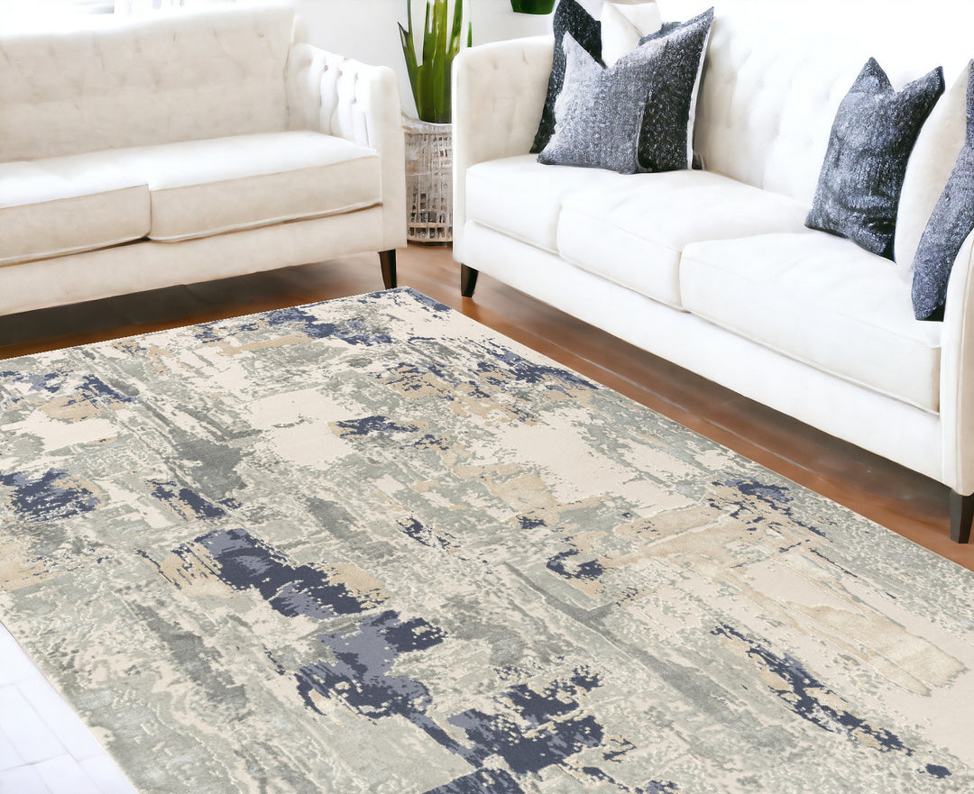 10' x 14' Blue and Beige Abstract Area Rug