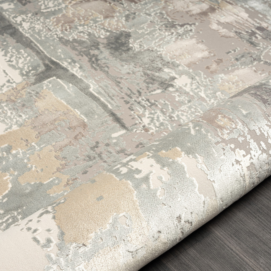 7' Runner Gray and Beige Abstract Runner Rug