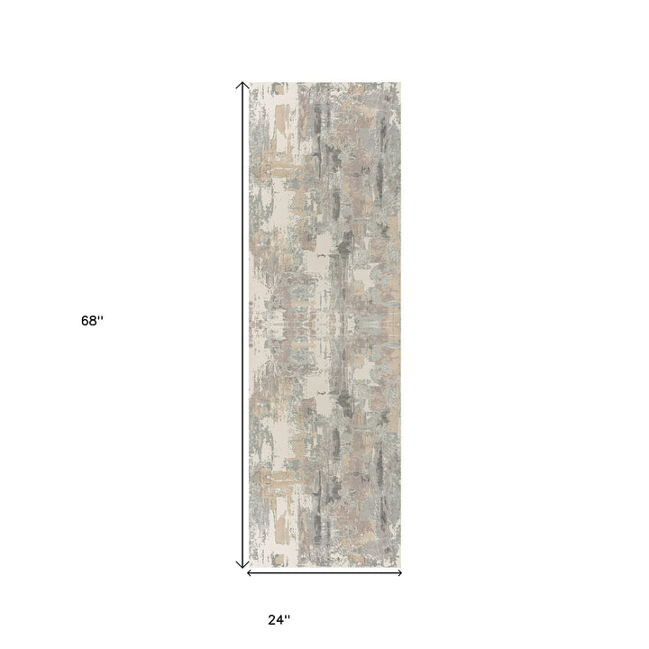 7' Runner Gray and Beige Abstract Runner Rug