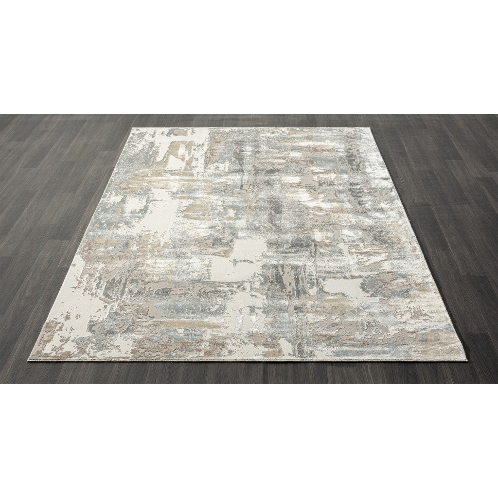 7' Runner Gray and Beige Abstract Runner Rug