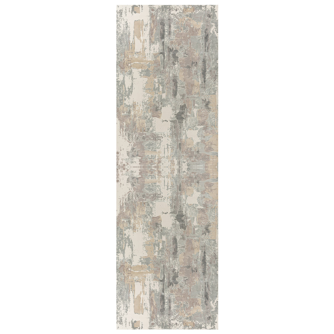 7' Runner Gray and Beige Abstract Runner Rug