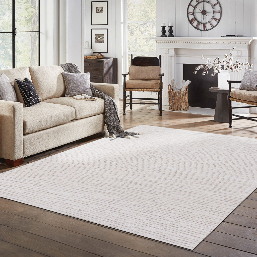 9' x 12' Beige and Ivory Wool Striped Hand Tufted Area Rug